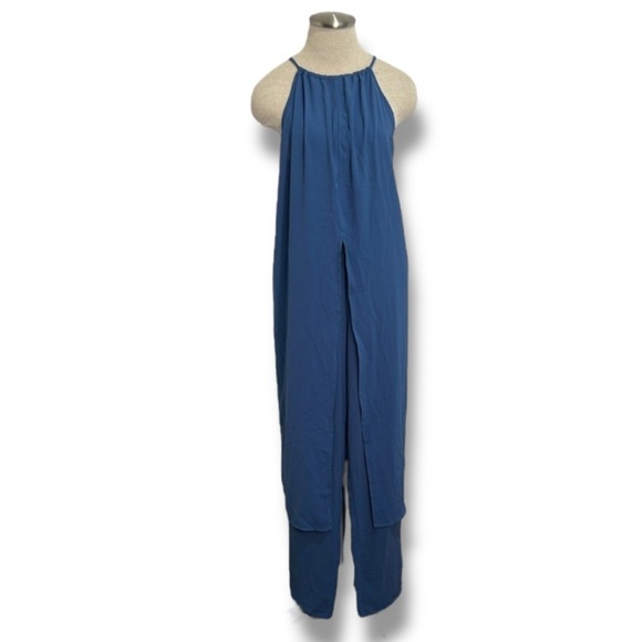 Shein Essnce Womens 2 Piece Split Hem Halter Top & Wide Leg Pants Size L Blue - Picture 1 of 16